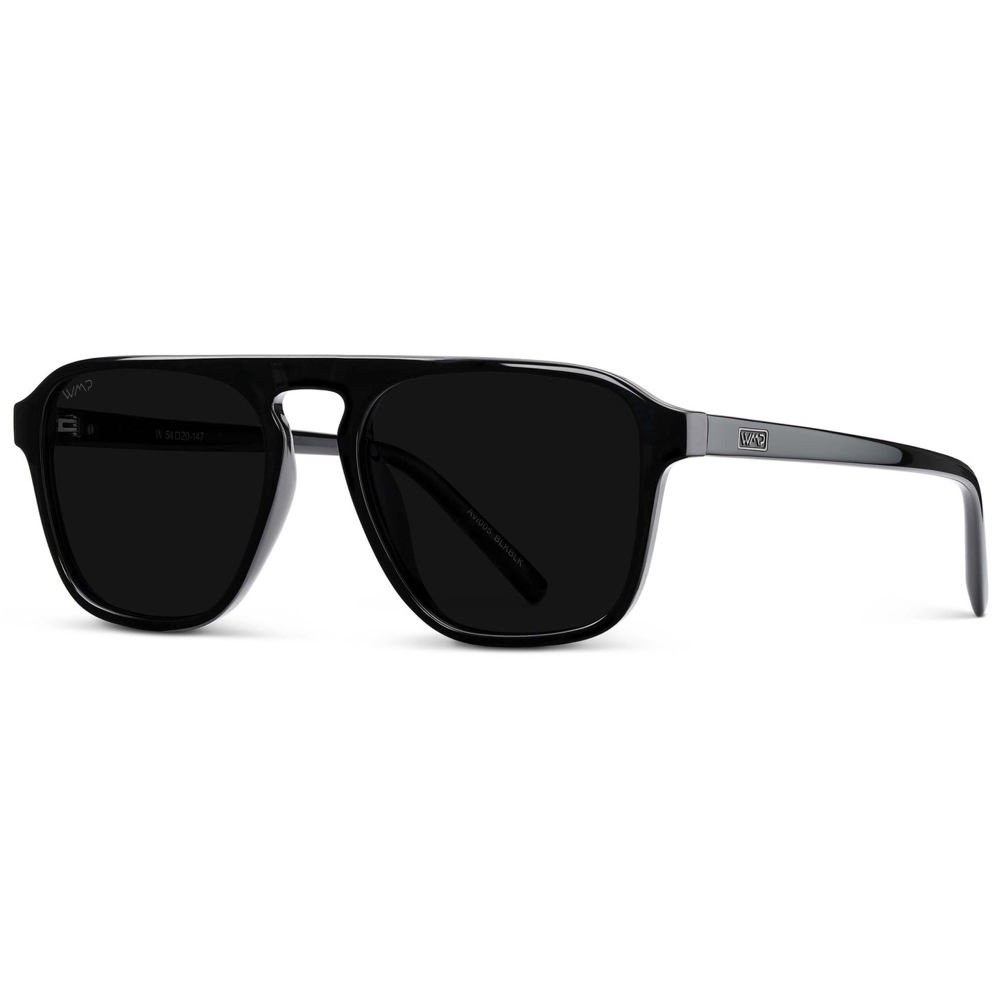 Black / Triple Black Lens || Black Single Bridge Aviator Sunglasses with Triple Black Polarized Lenses