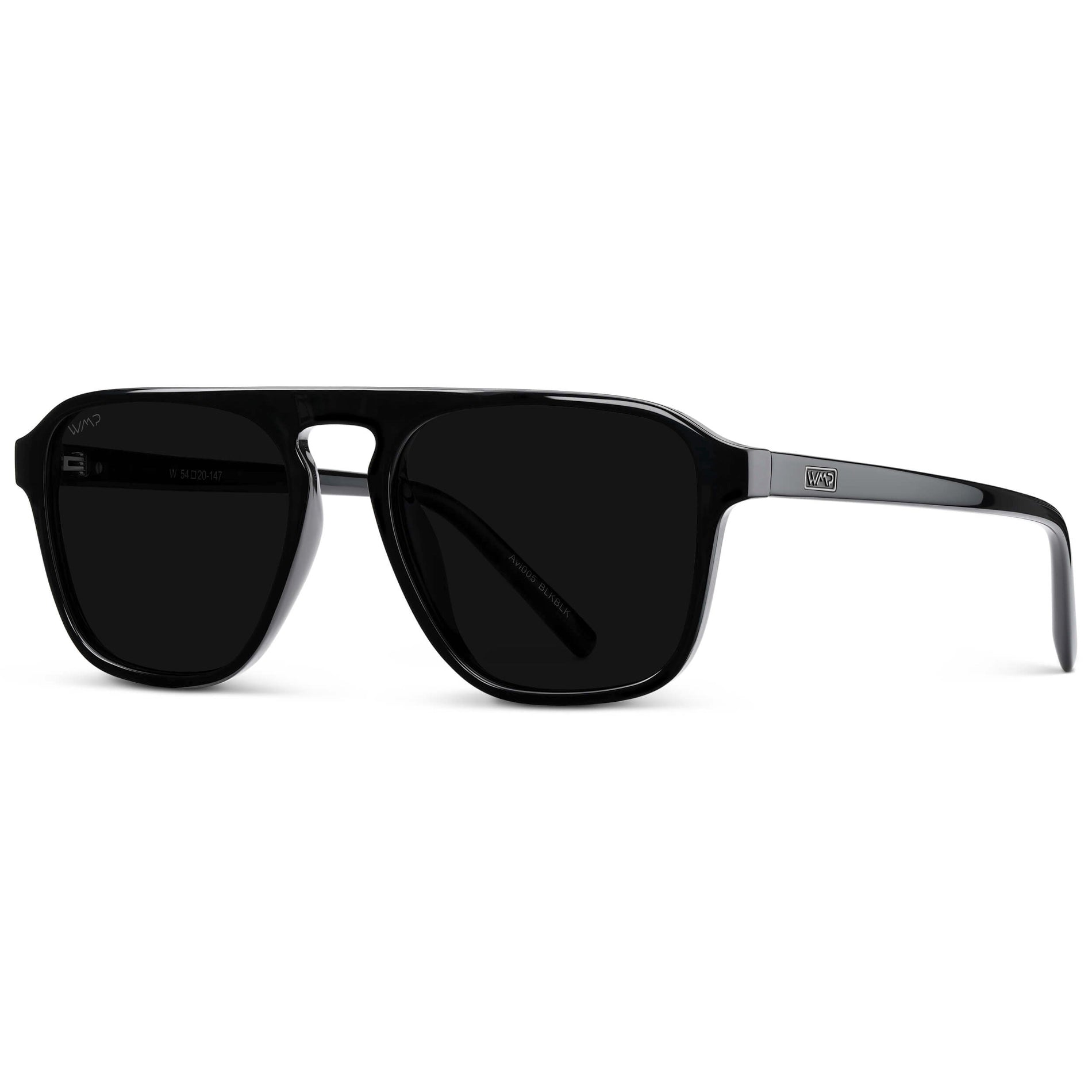Black / Triple Black Lens || Black Single Bridge Aviator Sunglasses with Triple Black Polarized Lenses