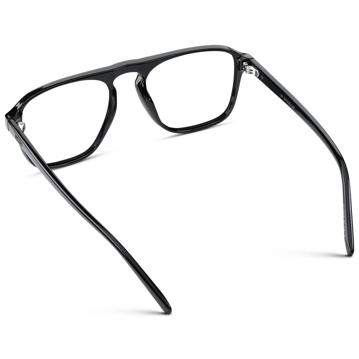 Black || Back view of Men's Aviator Prescription Glasses with Black Frame and Clear Lenses on a white background