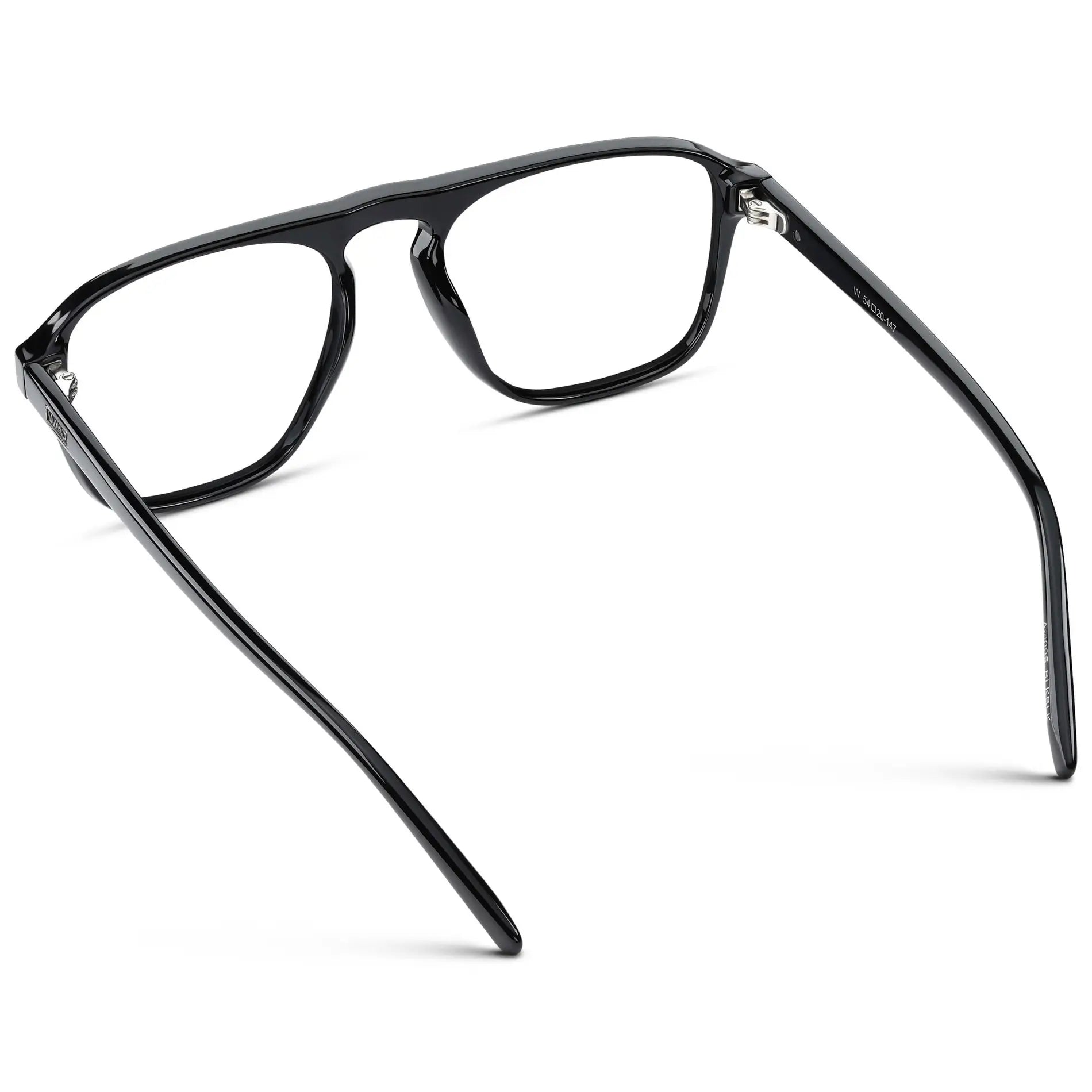 Black || Back view of Men's Aviator Prescription Glasses with Black Frame and Clear Lenses on a white background