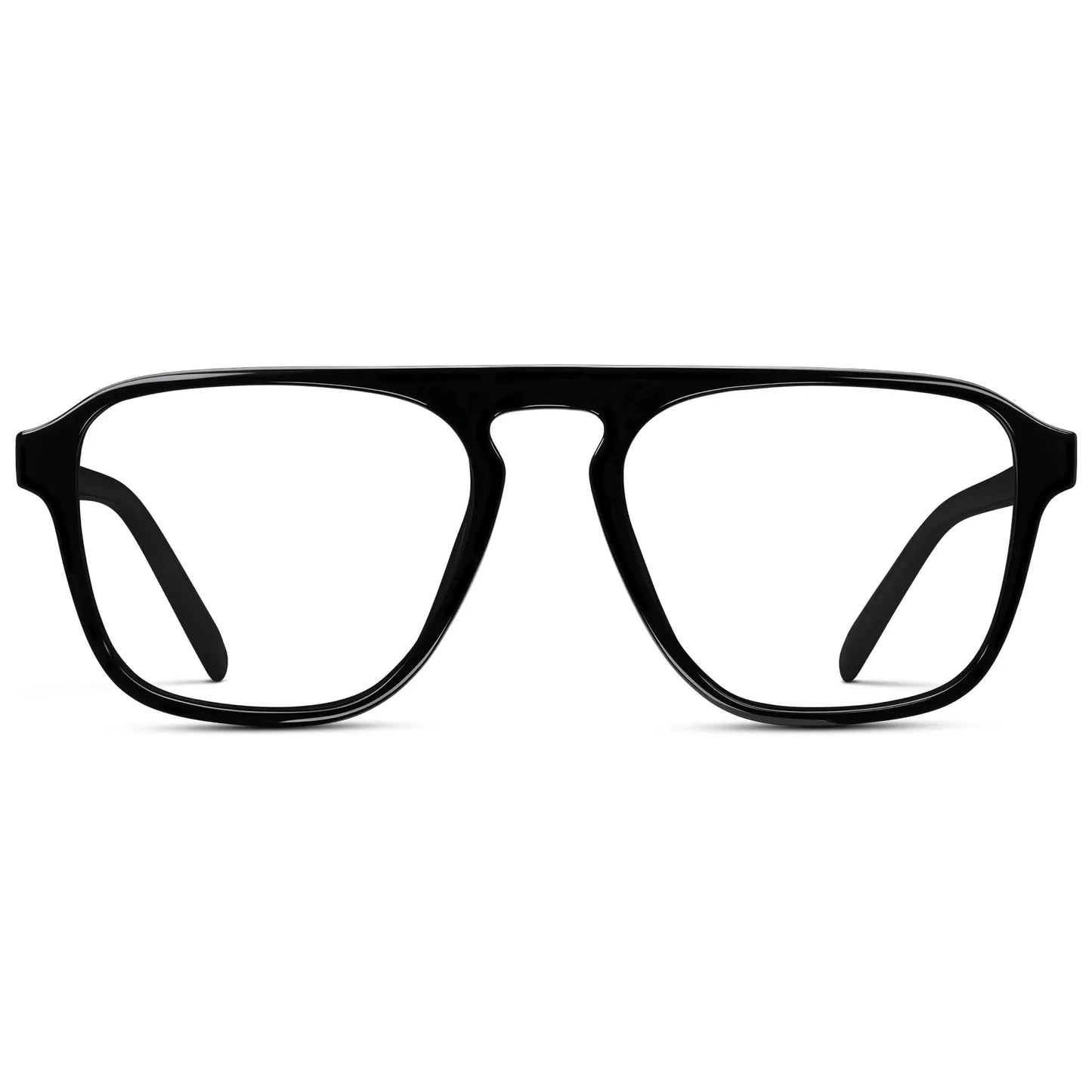 Black || Men's Aviator Prescription Glasses with Black Frame and Clear Lenses on a white background