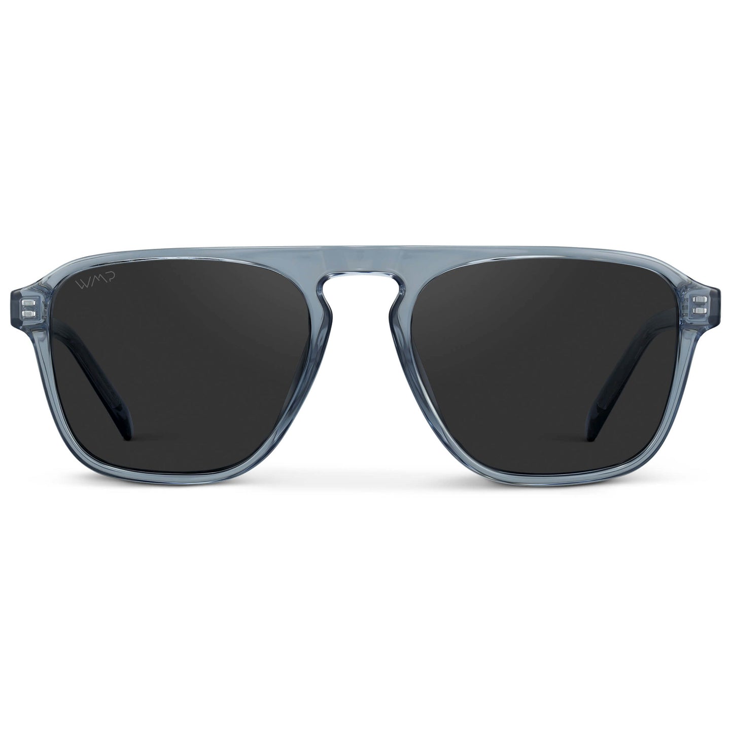 Denim Blue / Black Lens || Blue Single Bridge Aviator Sunglasses with Black Polarized Lenses