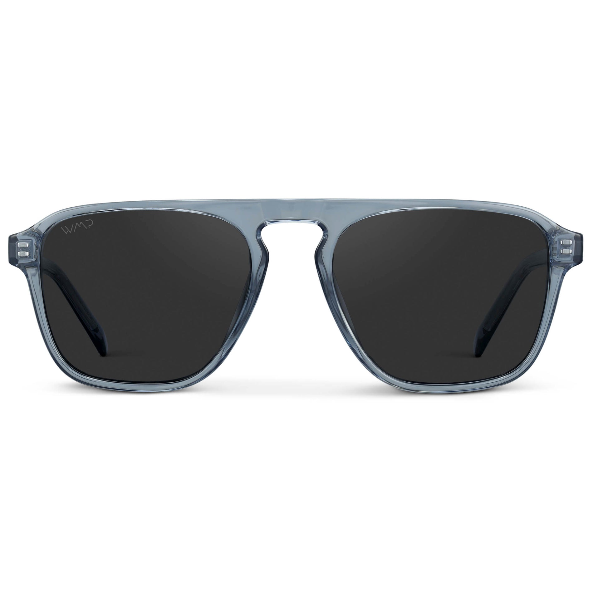 Denim Blue / Black Lens || Blue Single Bridge Aviator Sunglasses with Black Polarized Lenses