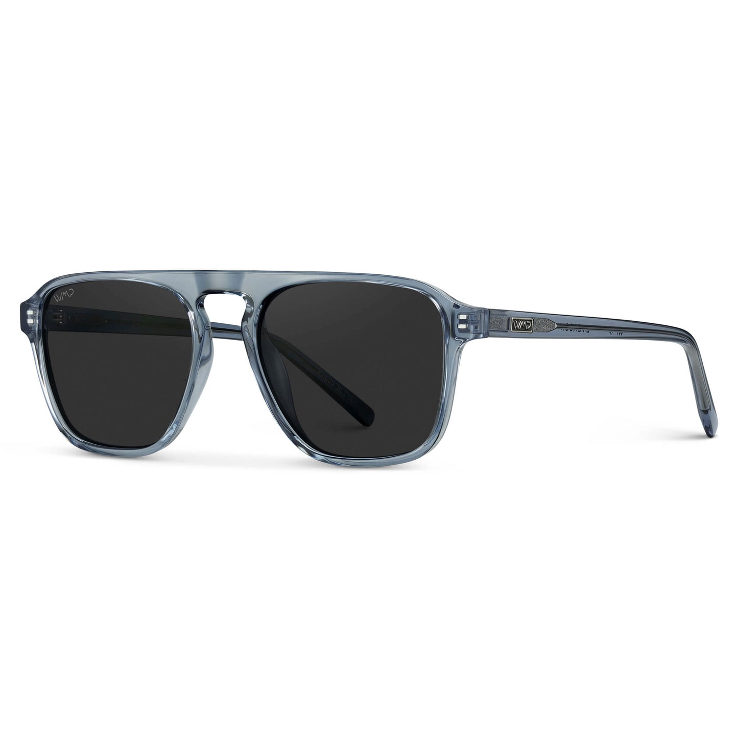 Denim Blue / Black Lens || Blue Single Bridge Aviator Sunglasses with Black Polarized Lenses