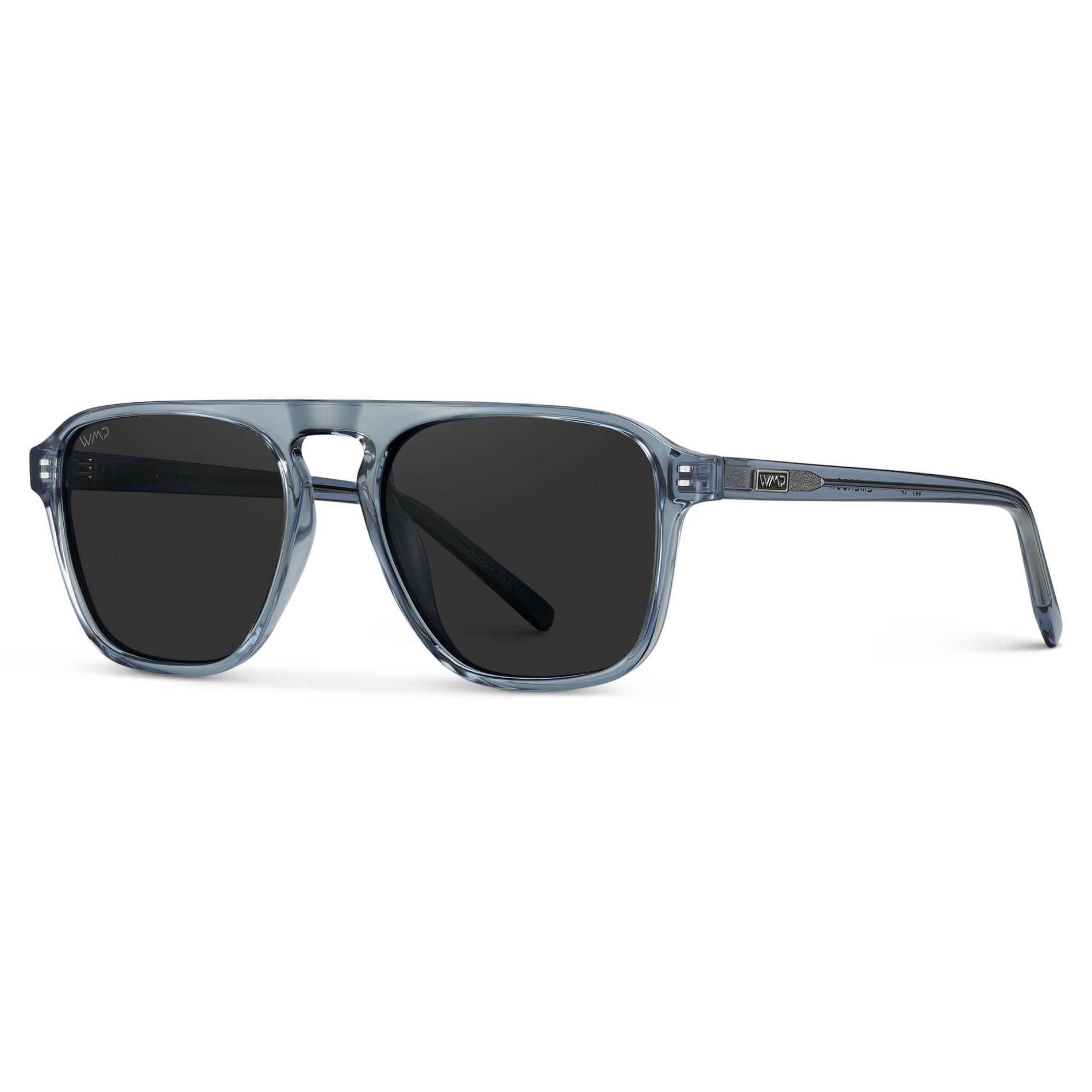 Denim Blue / Black Lens || Blue Single Bridge Aviator Sunglasses with Black Polarized Lenses