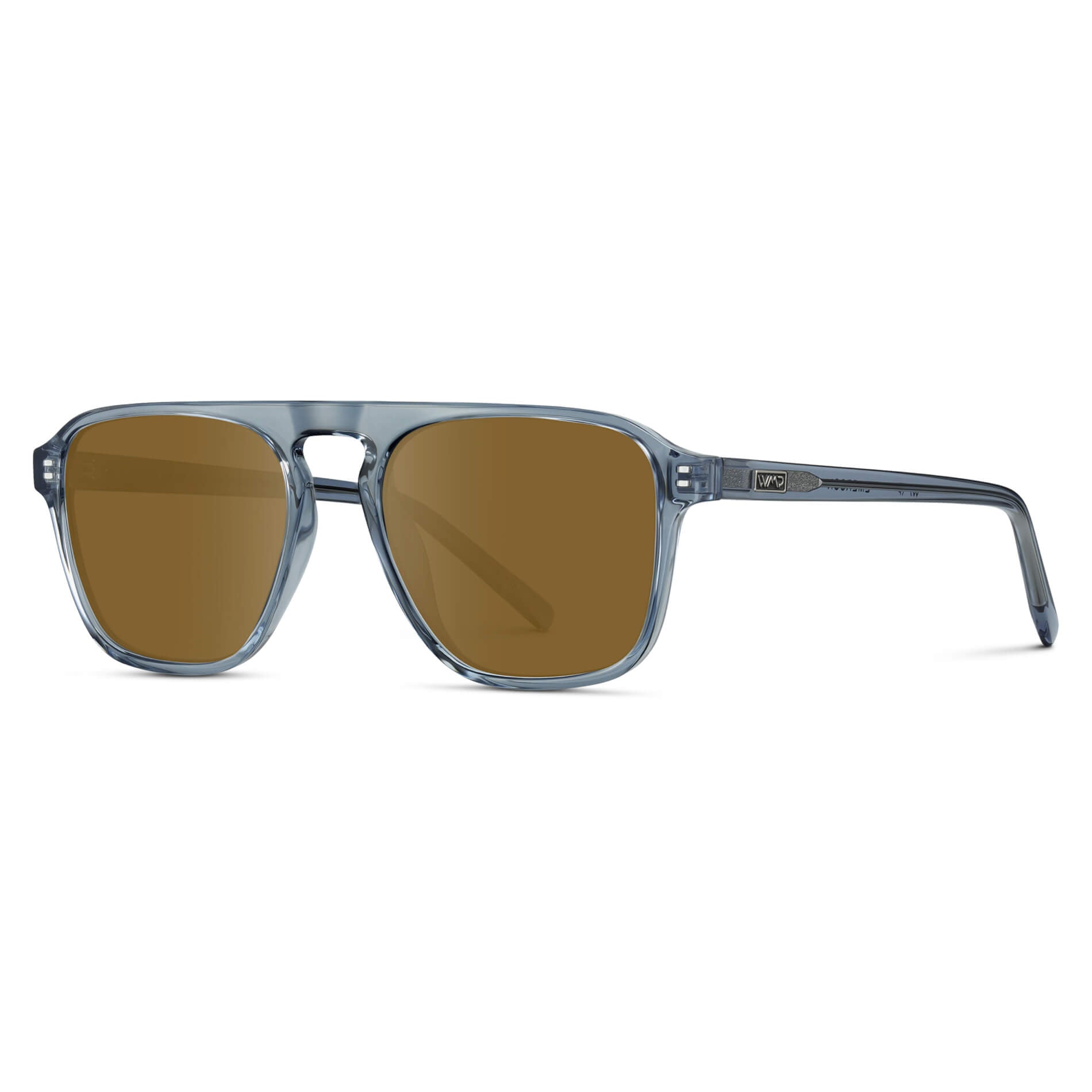 Denim Blue / Amber Lens || Blue Single Bridge Aviator Sunglasses with Brown Prescription Lenses