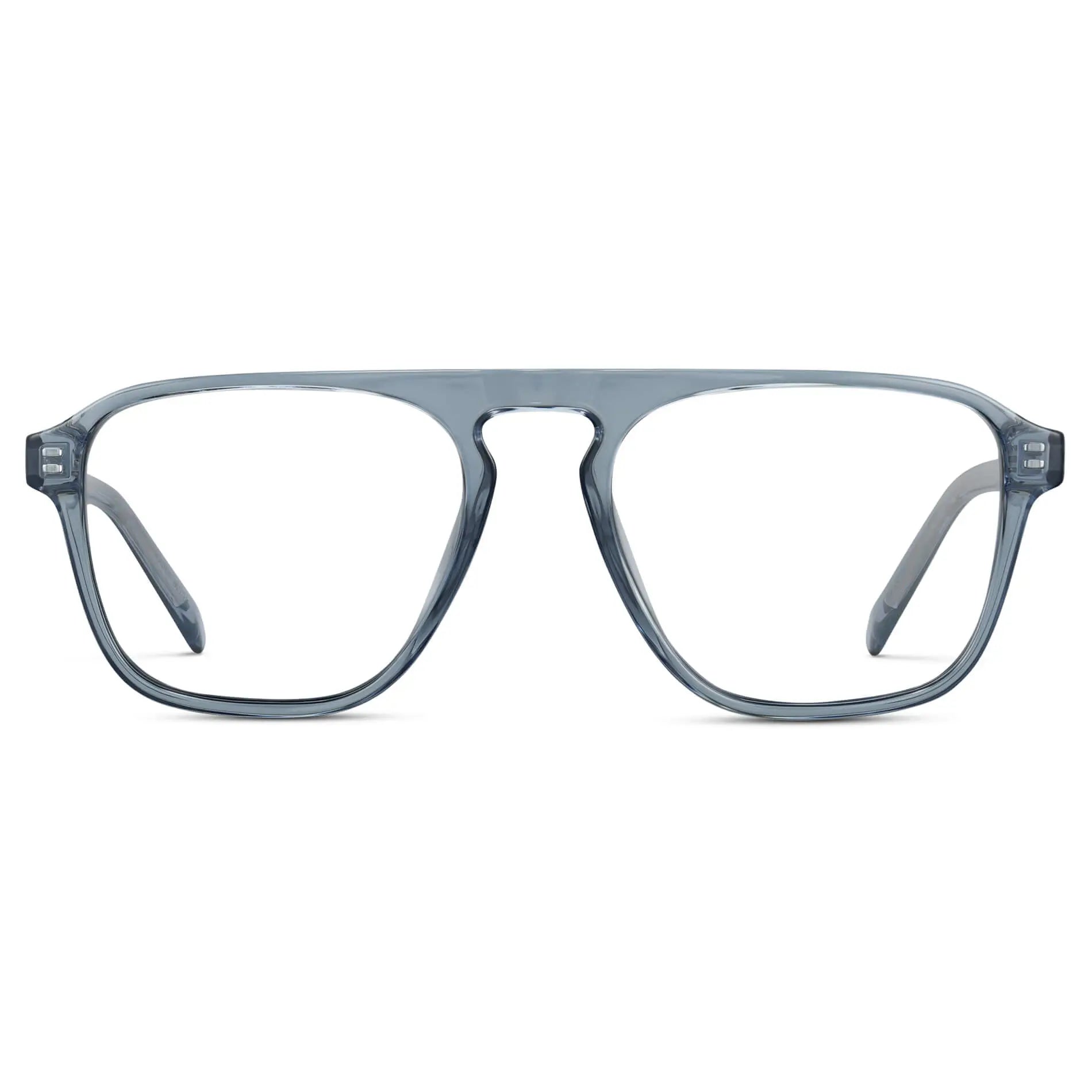 Denim Blue || Men's Aviator Prescription Glasses with Denim Blue Frame and Clear Lenses on a white background
