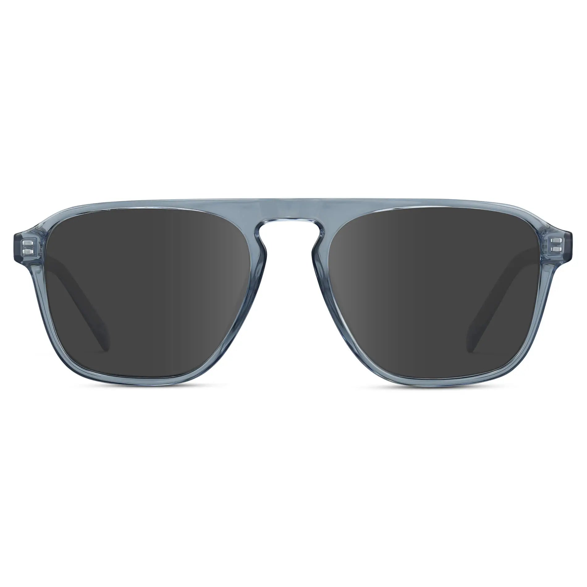 Denim Blue / Grey || Blue Single Bridge Aviator Sunglasses with Grey Prescription Lenses on a white background