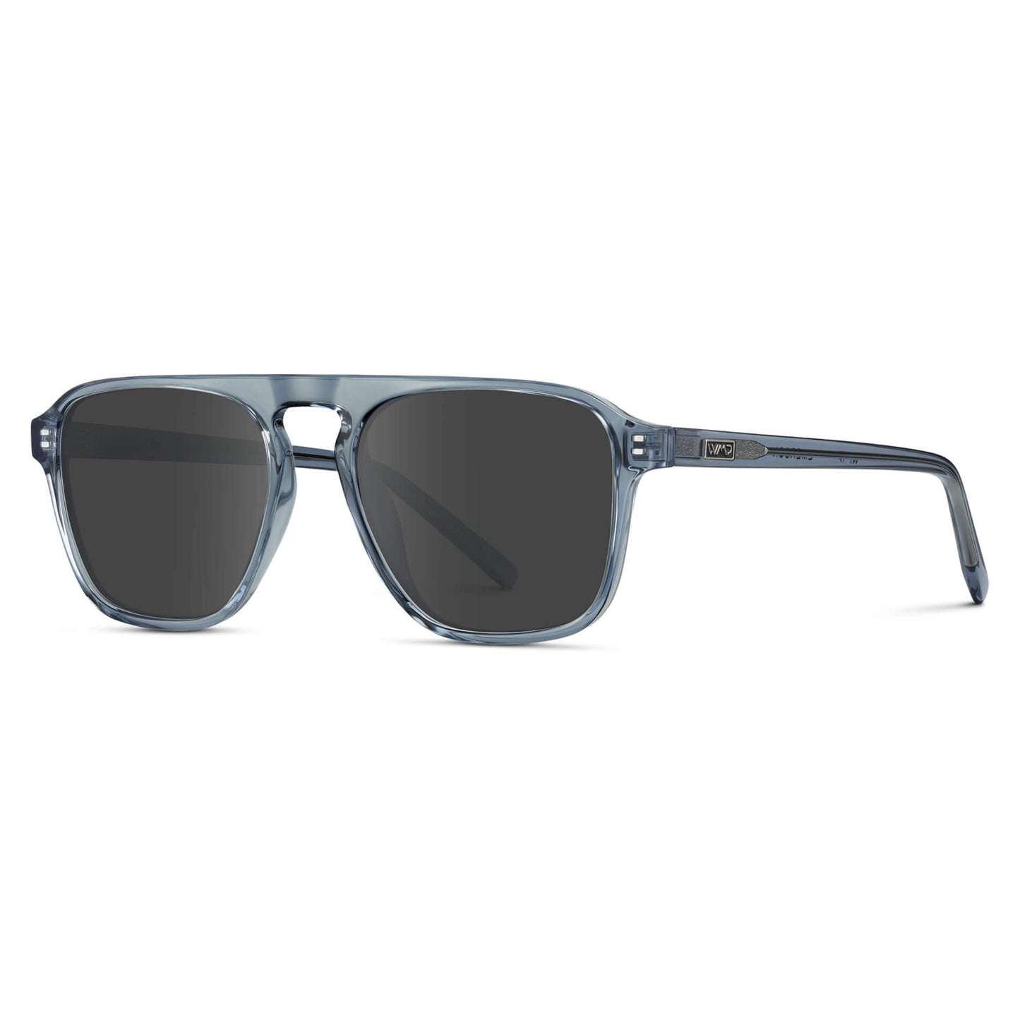 Denim Blue / Grey Lens || Blue Single Bridge Aviator Sunglasses with Grey Prescription Lenses