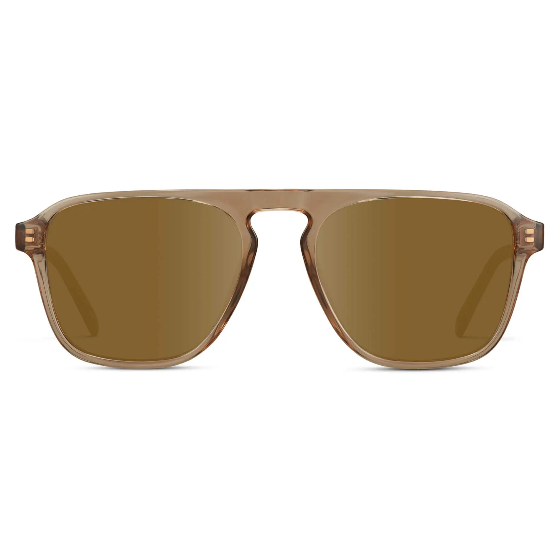 Light Crystal Brown / Amber || Brown Single Bridge Aviator Sunglasses with Brown Prescription Lenses on a white background