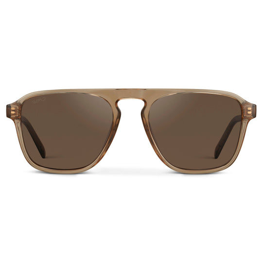 Light Crystal Brown / Brown Lens || Brown Single Bridge Aviator Sunglasses with Brown Polarized Lenses