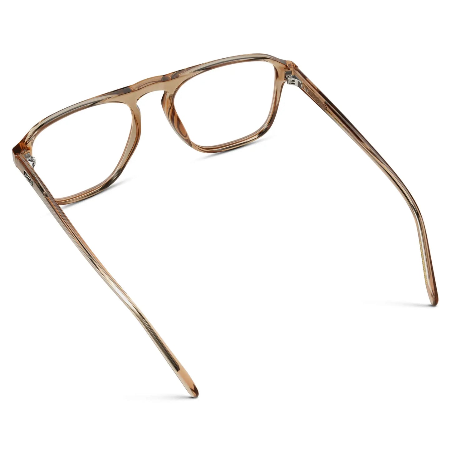 Light Crystal Brown || Back view of Men's Aviator Prescription Glasses with Light Crystal Brown Frame and Clear Lenses on a white background