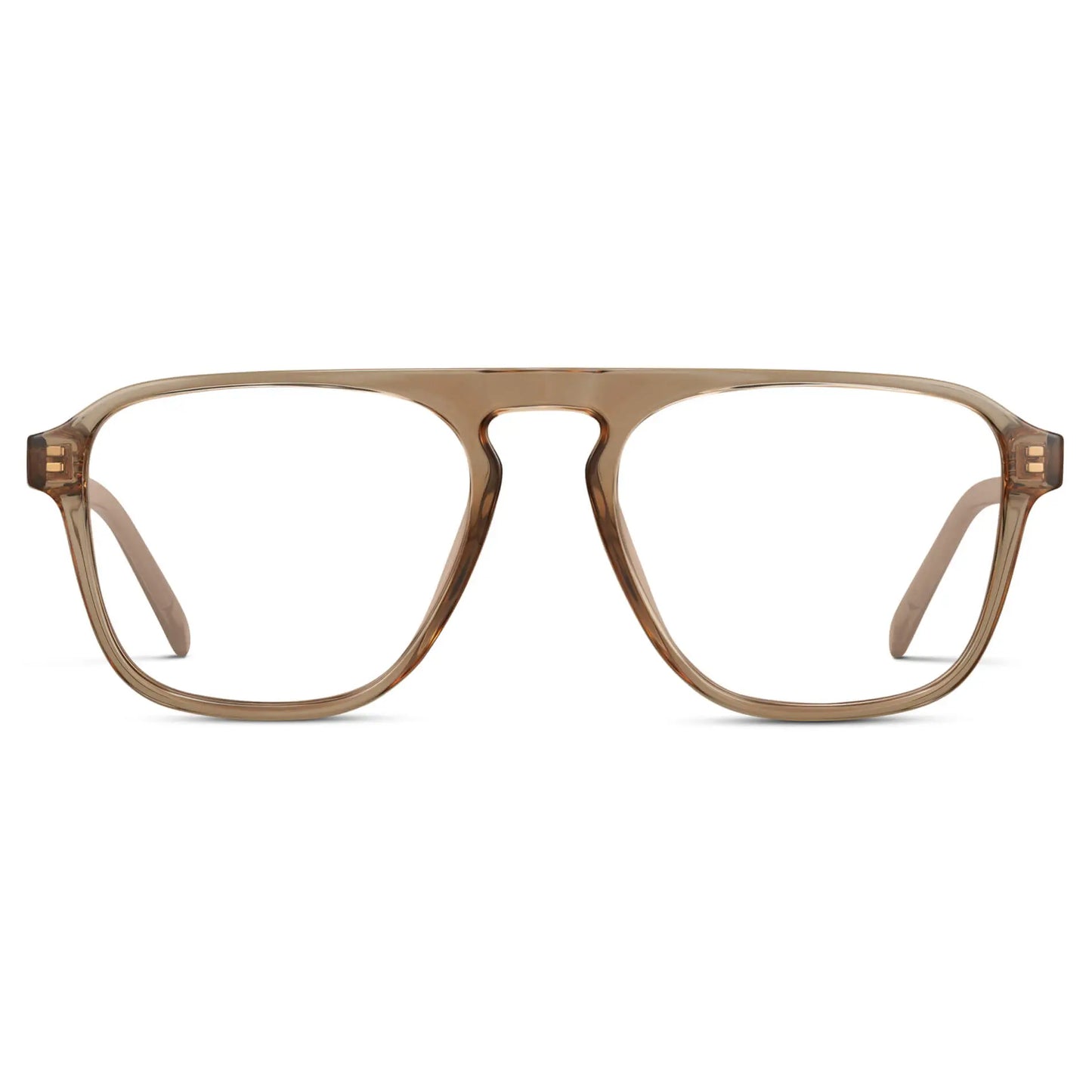 Light Crystal Brown || Men's Aviator Prescription Glasses with Light Crystal Brown Frame and Clear Lenses on a white background