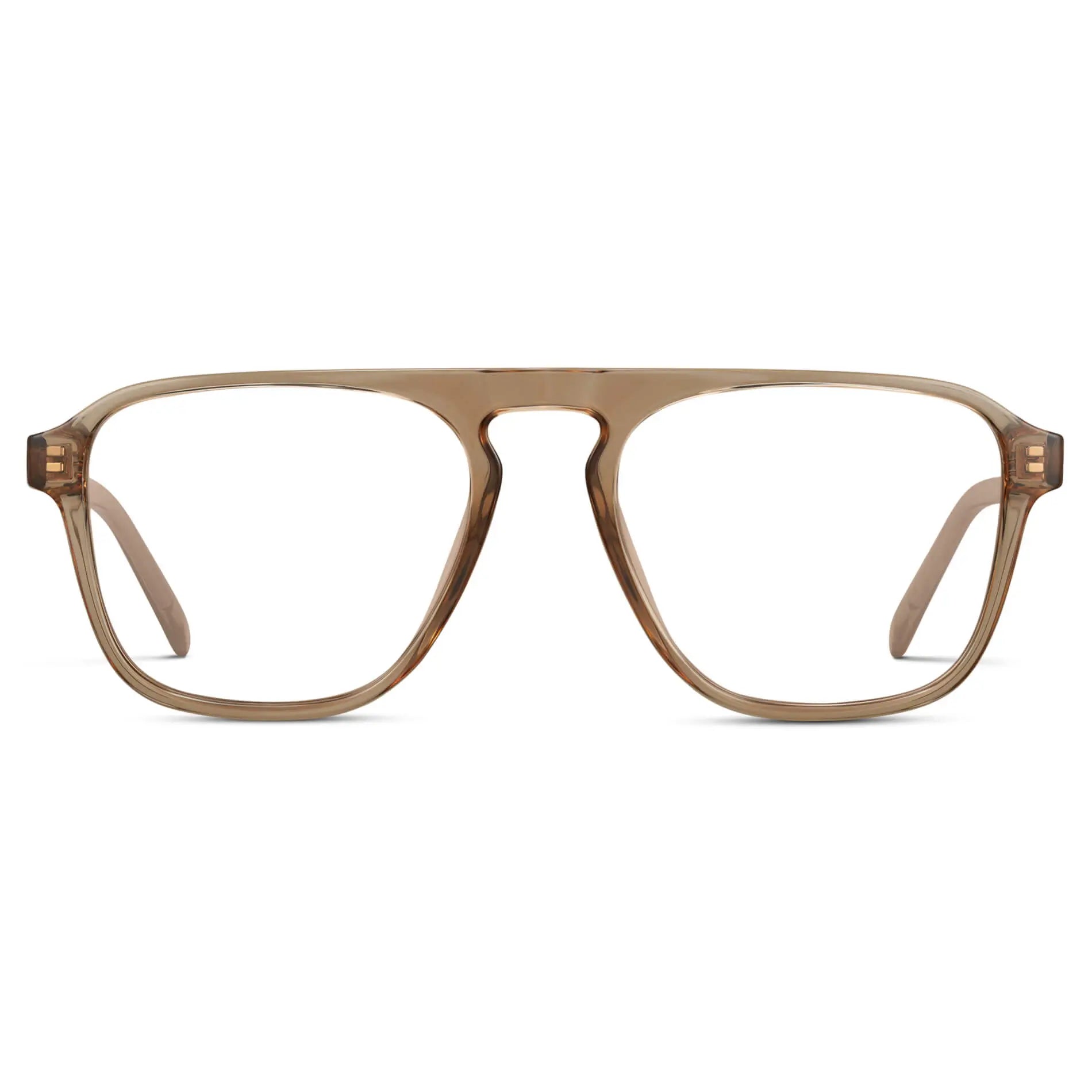 Light Crystal Brown || Men's Aviator Prescription Glasses with Light Crystal Brown Frame and Clear Lenses on a white background