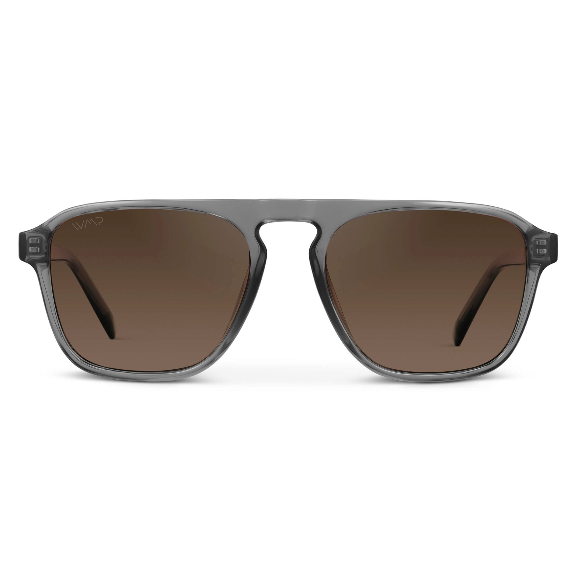 Graphite Grey / Dark Beige Gradient Lens || Clear Grey Single Bridge Aviator Sunglasses with Brown Polarized Lenses