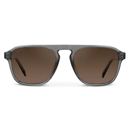 Graphite Grey / Dark Beige Gradient Lens || Clear Grey Single Bridge Aviator Sunglasses with Brown Polarized Lenses