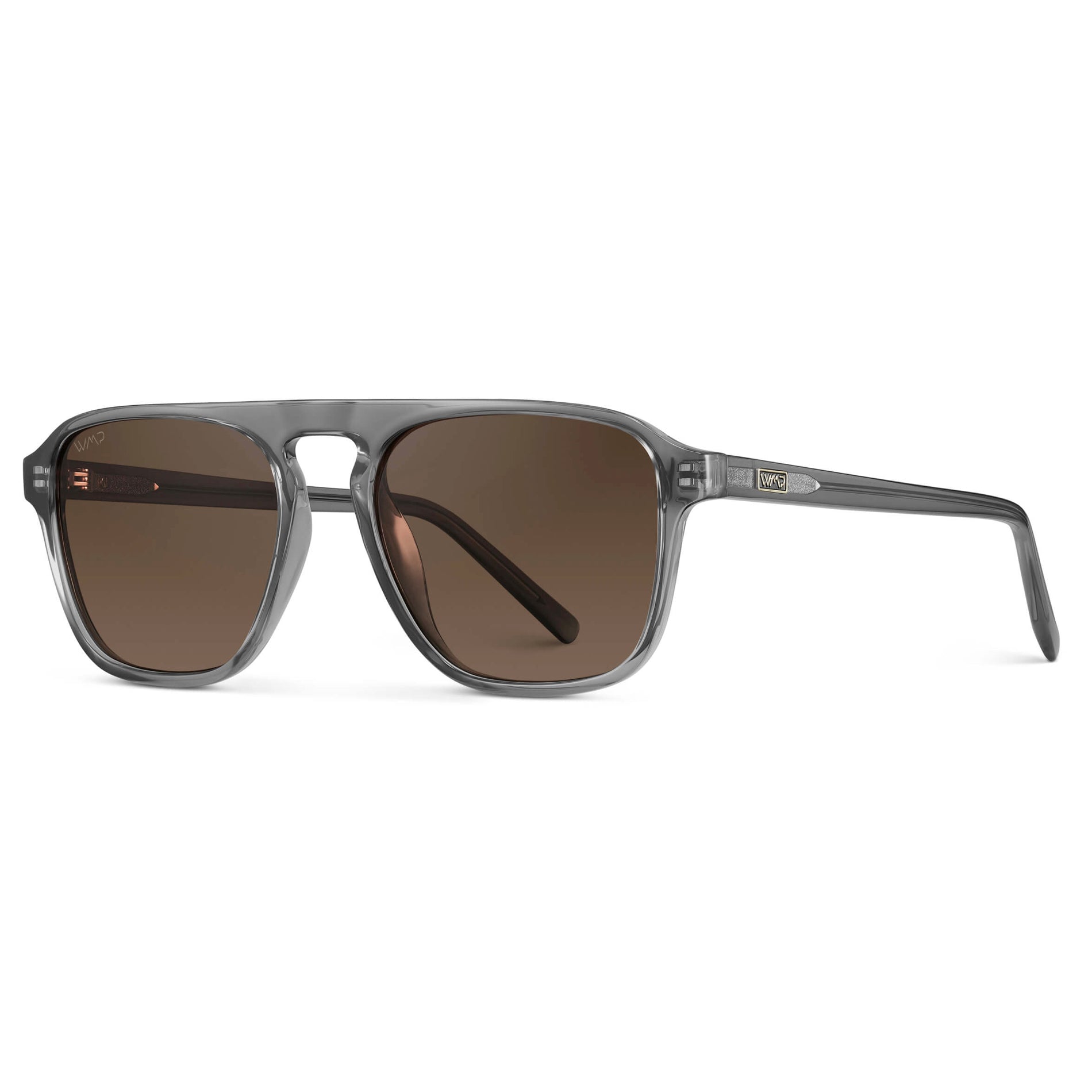 Graphite Grey / Dark Beige Gradient Lens || Clear Grey Single Bridge Aviator Sunglasses with Brown Polarized Lenses