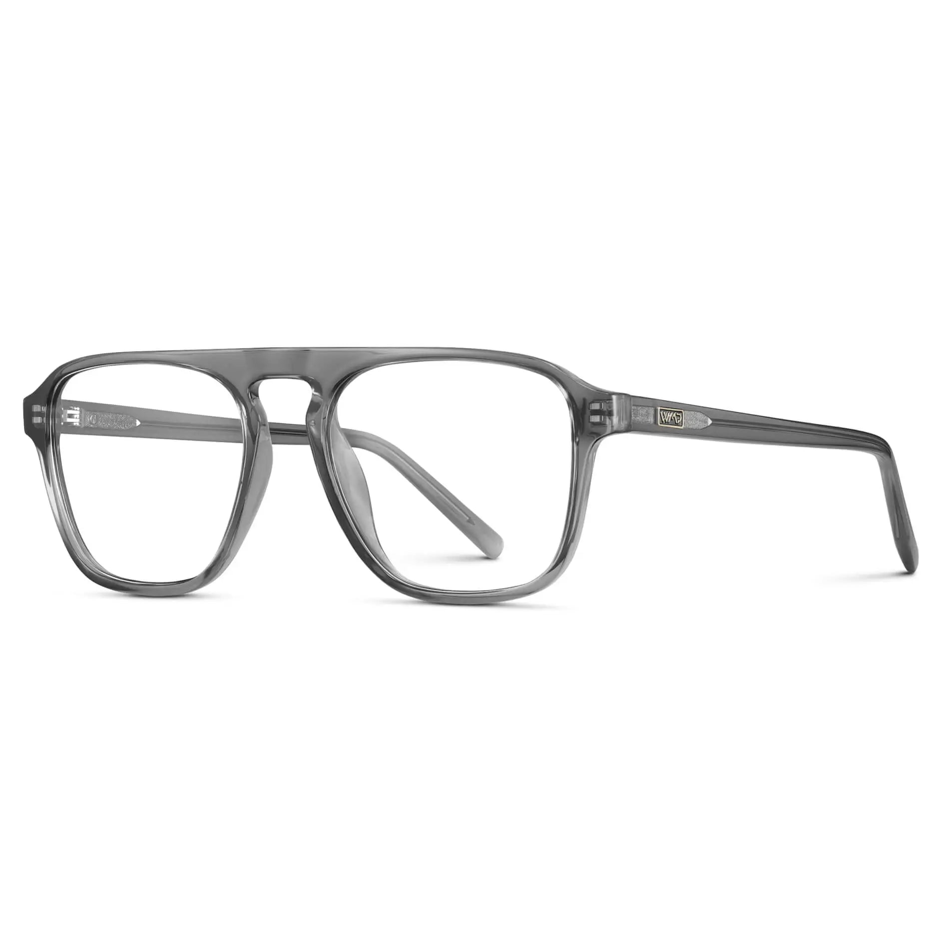 Graphite Grey || Side view of Men's Aviator Prescription Glasses with Graphite Grey Frame and Clear Lenses on a white background