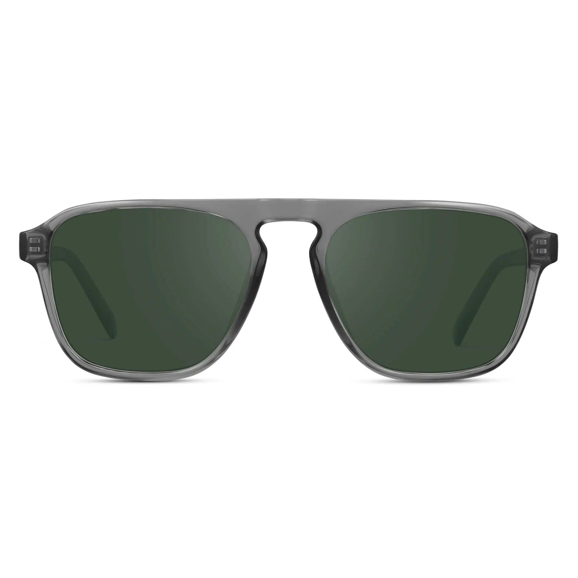 Graphite Grey / G15 || Grey Single Bridge Aviator Sunglasses with Green Prescription Lenses on a white background