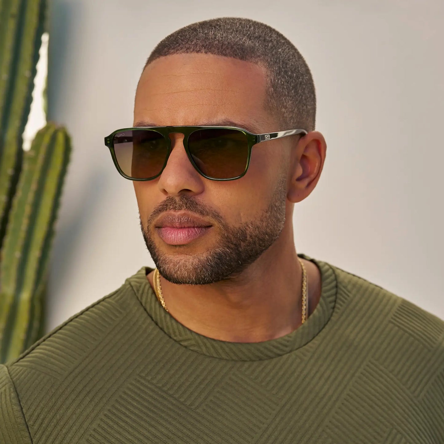 Jade Green / Amber Lens || Green Single Bridge Aviator Prescription Sunglasses with Brown Lenses