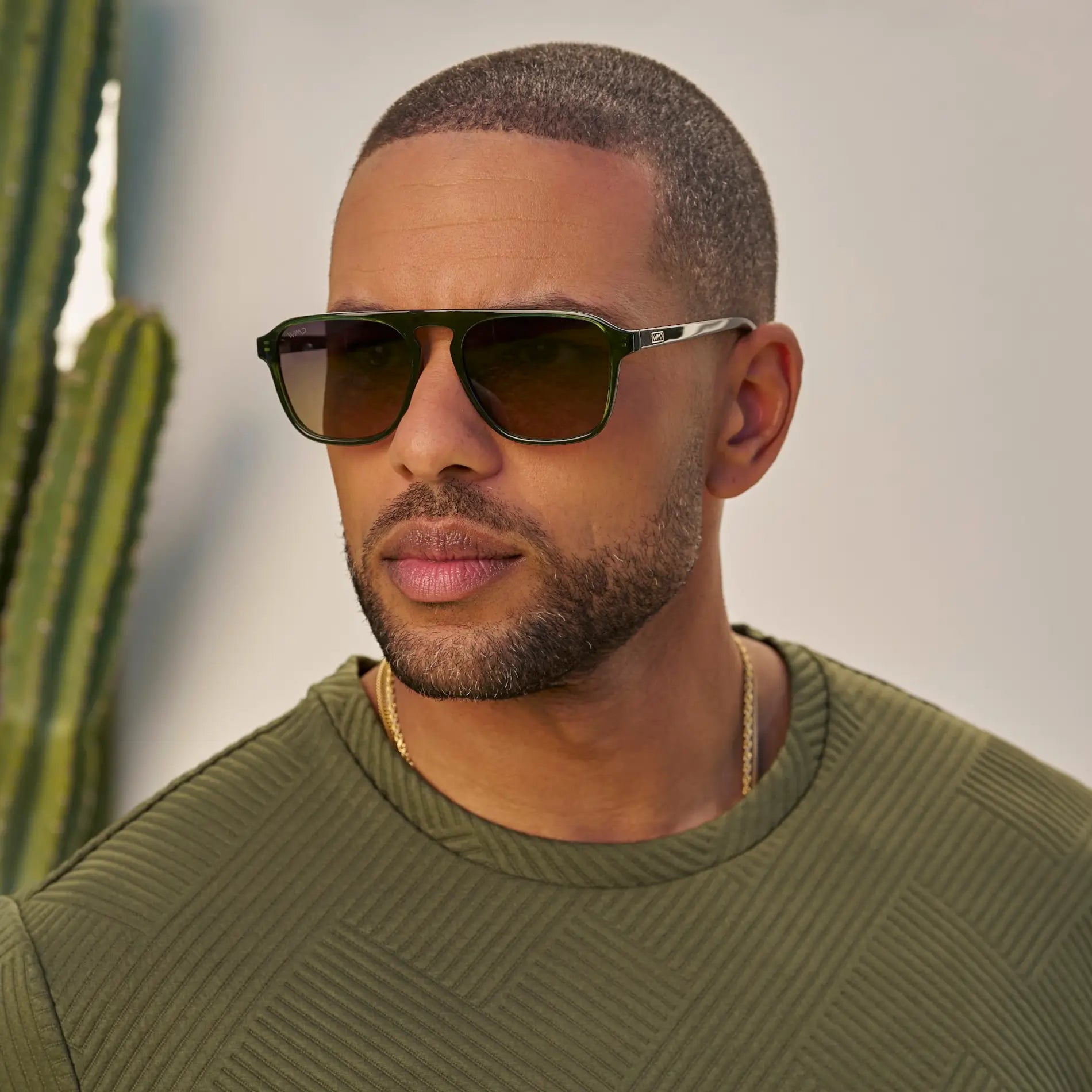 Jade Green / Amber Lens || Green Single Bridge Aviator Prescription Sunglasses with Brown Lenses