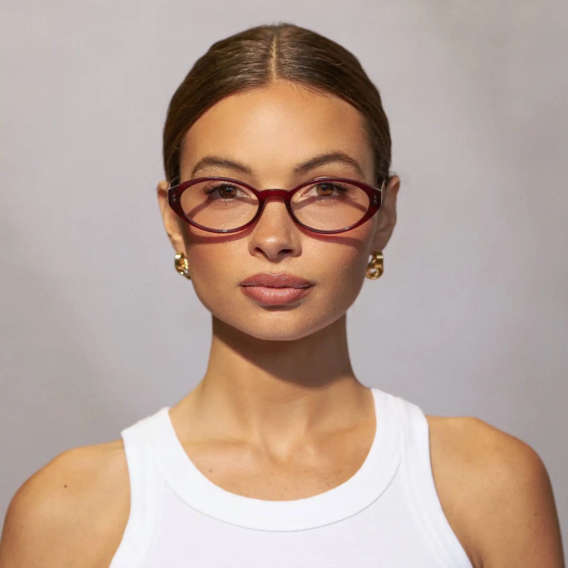 Red Garnet || Women's Elongated Oval Prescription Eyeglasses with Red Garnet Frame and Clear Lens 