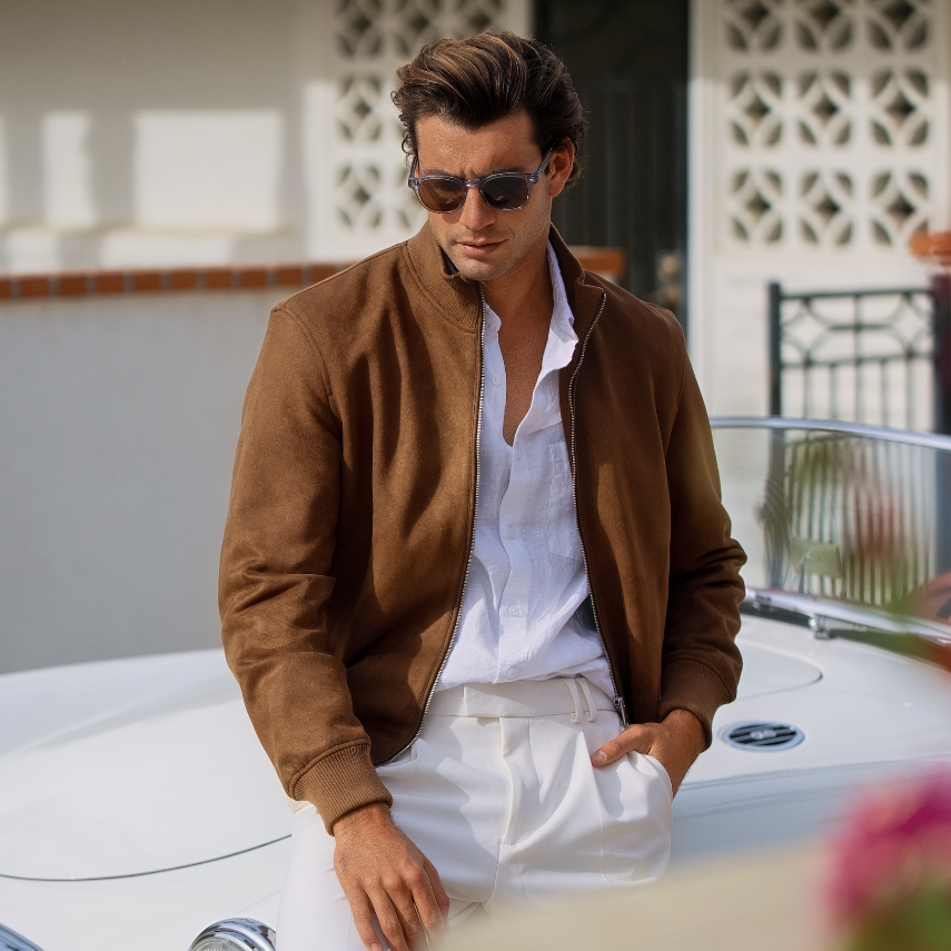 Denim Blue / Brown Lens || Men's Round Polarized Sunglasses with Blue Acetate Frame and Brown Lens
