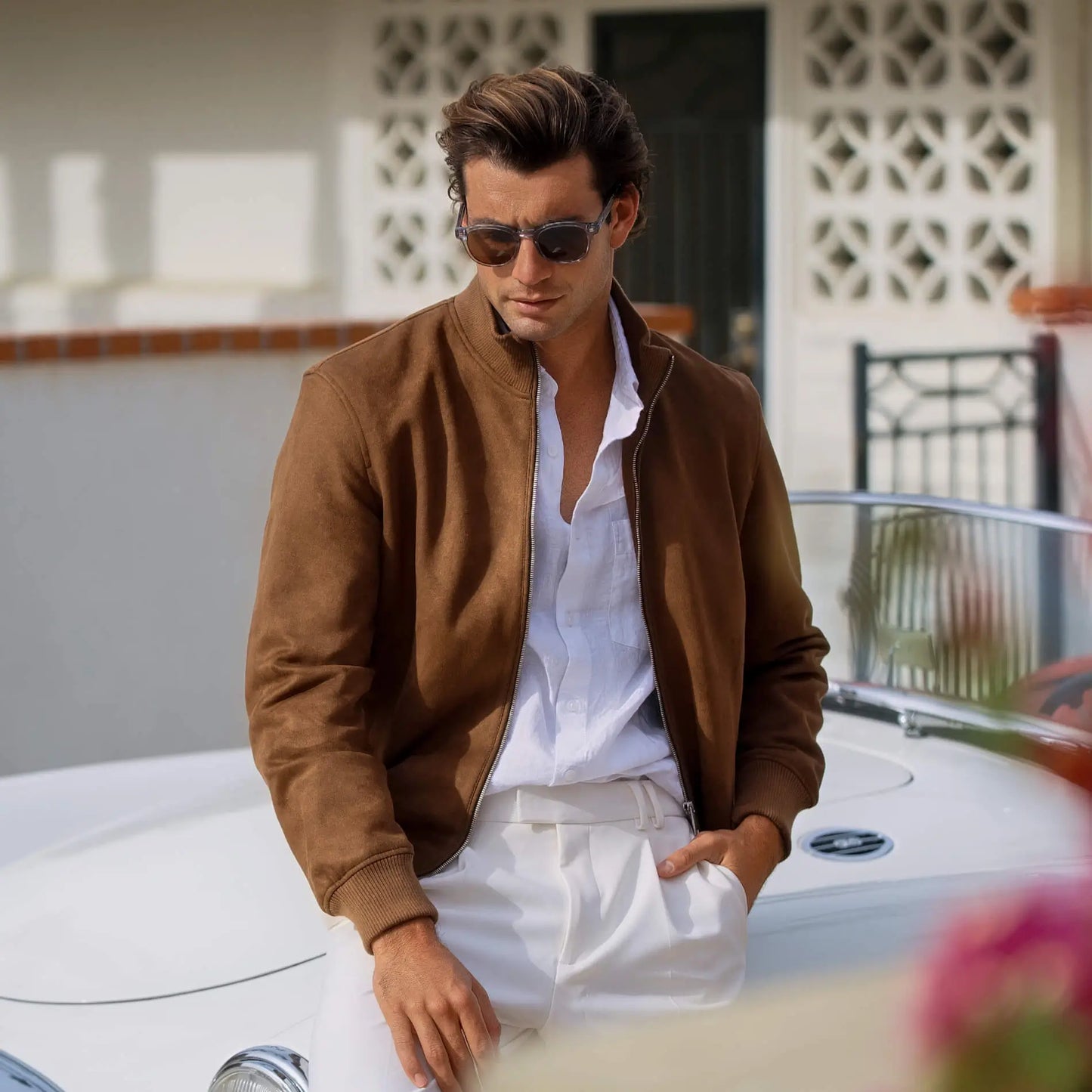 Denim Blue / Brown Lens || Men's Round Polarized Sunglasses with Blue Acetate Frame and Brown Lens