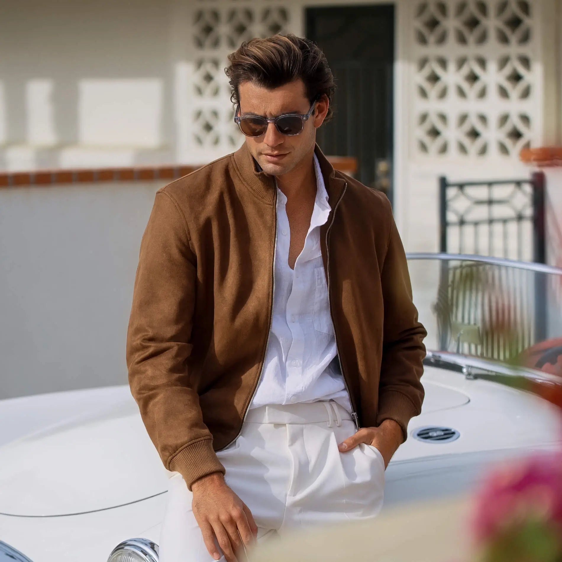 Denim Blue / Brown Lens || Men's Round Polarized Sunglasses with Blue Acetate Frame and Brown Lens