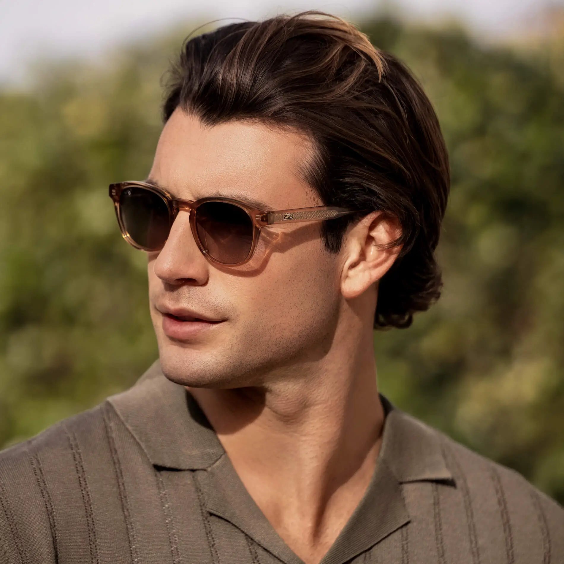 Crystal Brown / Grey Brown Gradient Lens || Men's Round Polarized Sunglasses with Brown Acetate Frame and Grey Brown Gradient Lens