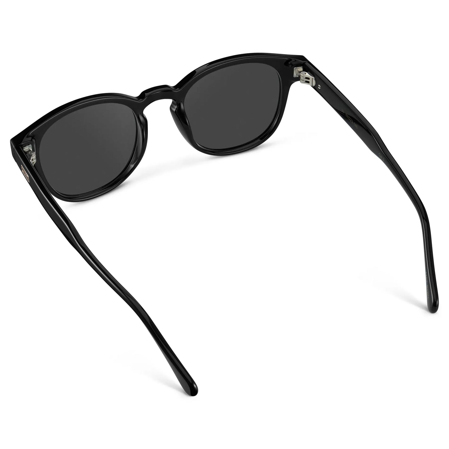 Black / Grey || Back view of Men's Retro-Inspired Round Prescription Sunglasses with Black Acetate Frame and Grey Lenses on a white background