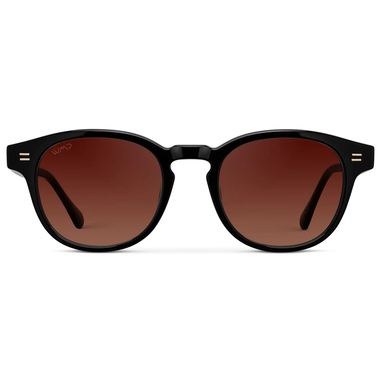 Black / Red Gradient Tinted Lens || Front view of Men's Round Sunglasses with Black Frame and Red Gradient Tinted Lens on a white background