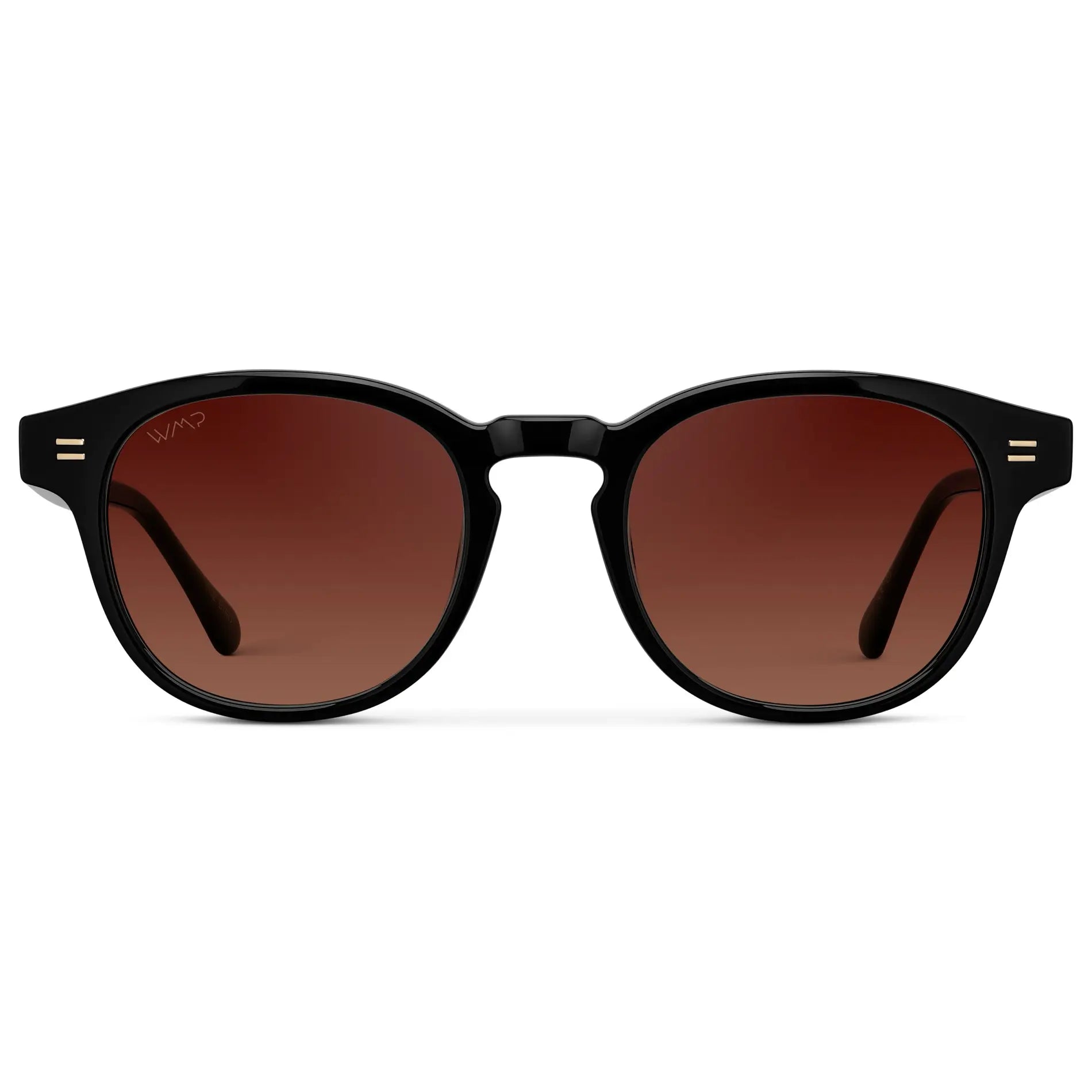 Black / Red Gradient Tinted Lens || Front view of Men's Round Sunglasses with Black Frame and Red Gradient Tinted Lens on a white background