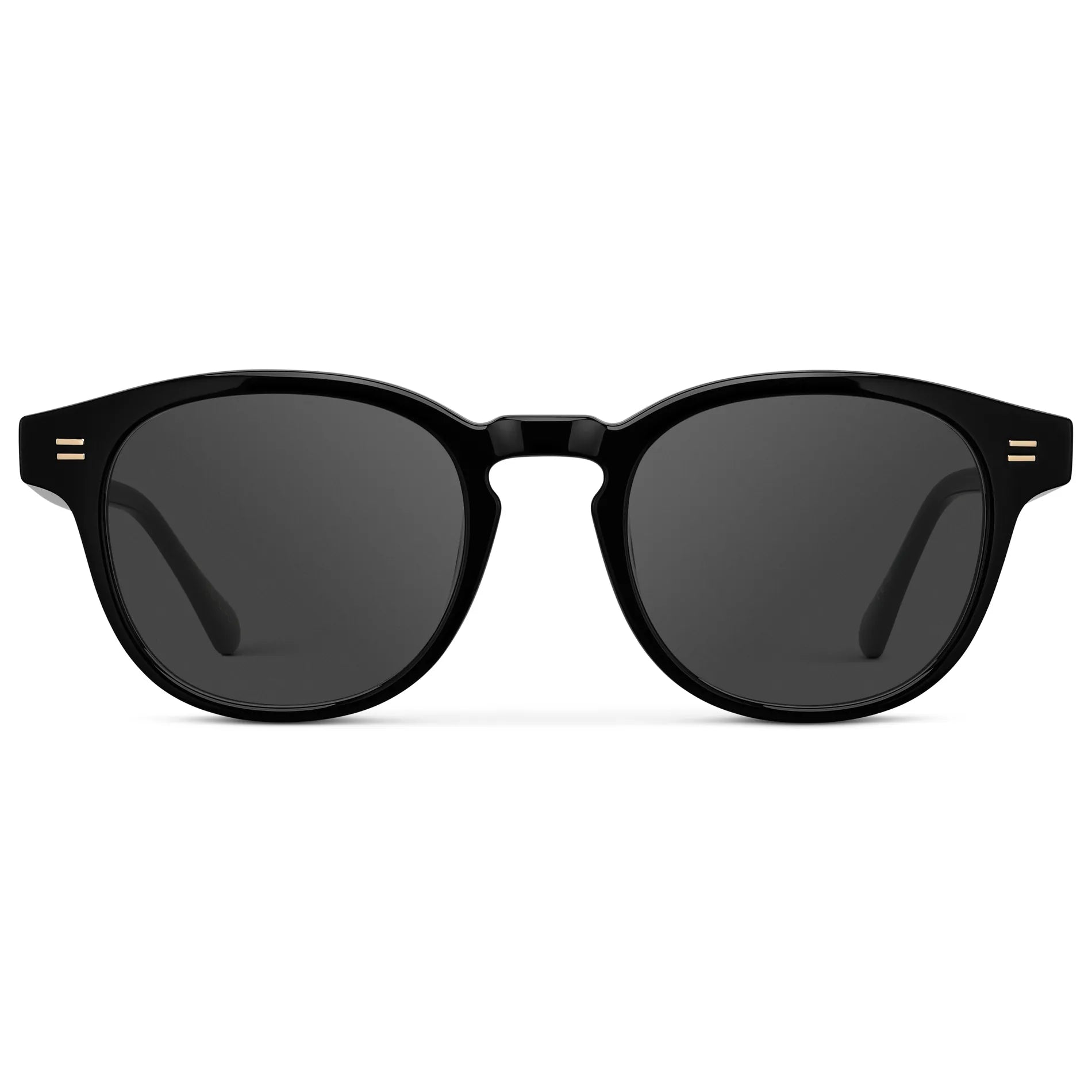 Black / Grey || Front view of Men's Retro-Inspired Round Prescription Sunglasses with Black Acetate Frame and Grey Lenses on a white background