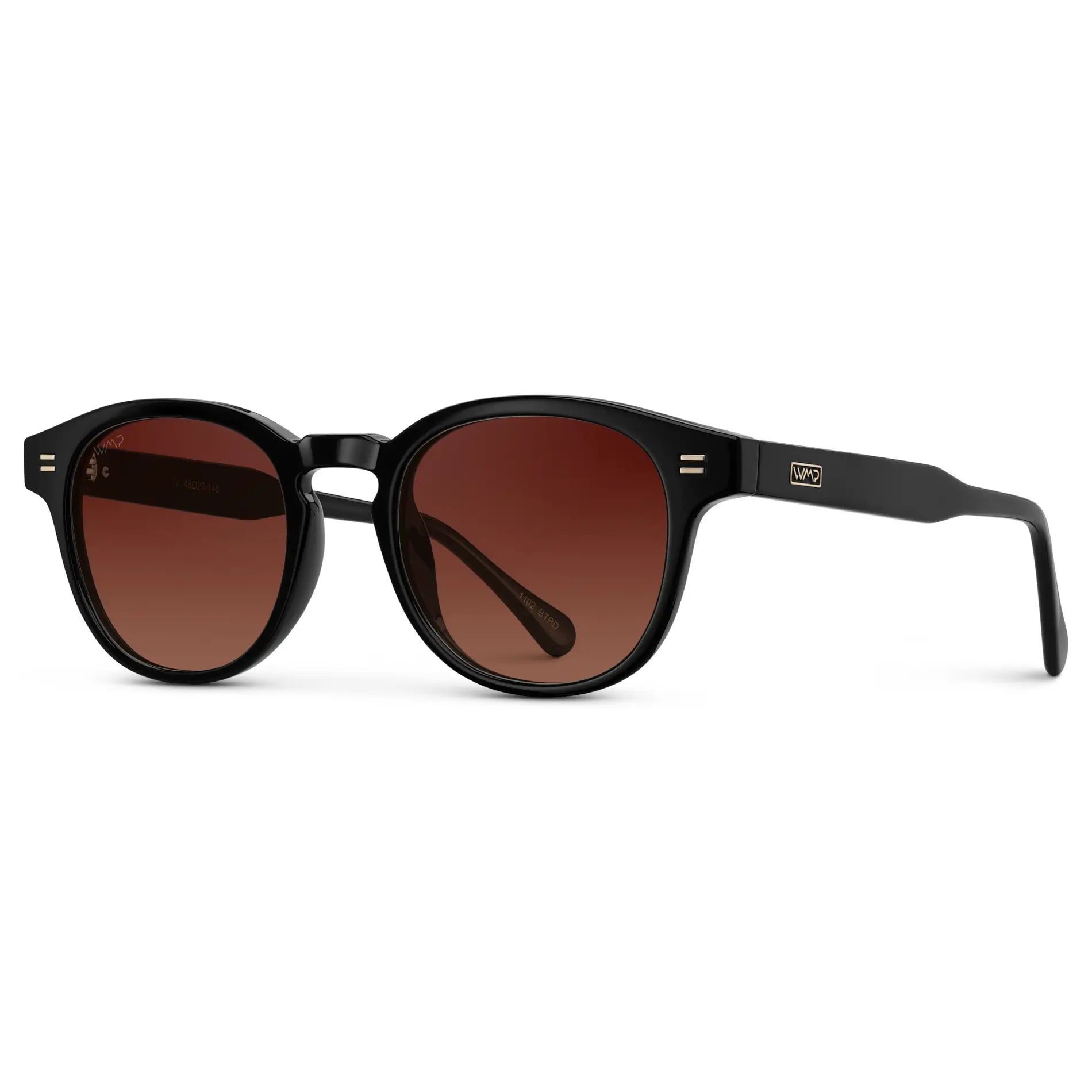 Black / Red Gradient Tinted Lens || Side view of Men's Round Sunglasses with Black Frame and Red Gradient Tinted Lens on a white background