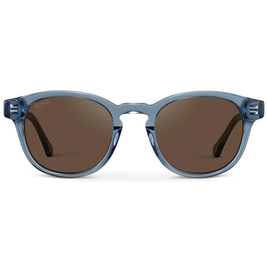 Denim Blue / Brown Lens || Men's Round Polarized Sunglasses with Blue Acetate Frame and Brown Lens