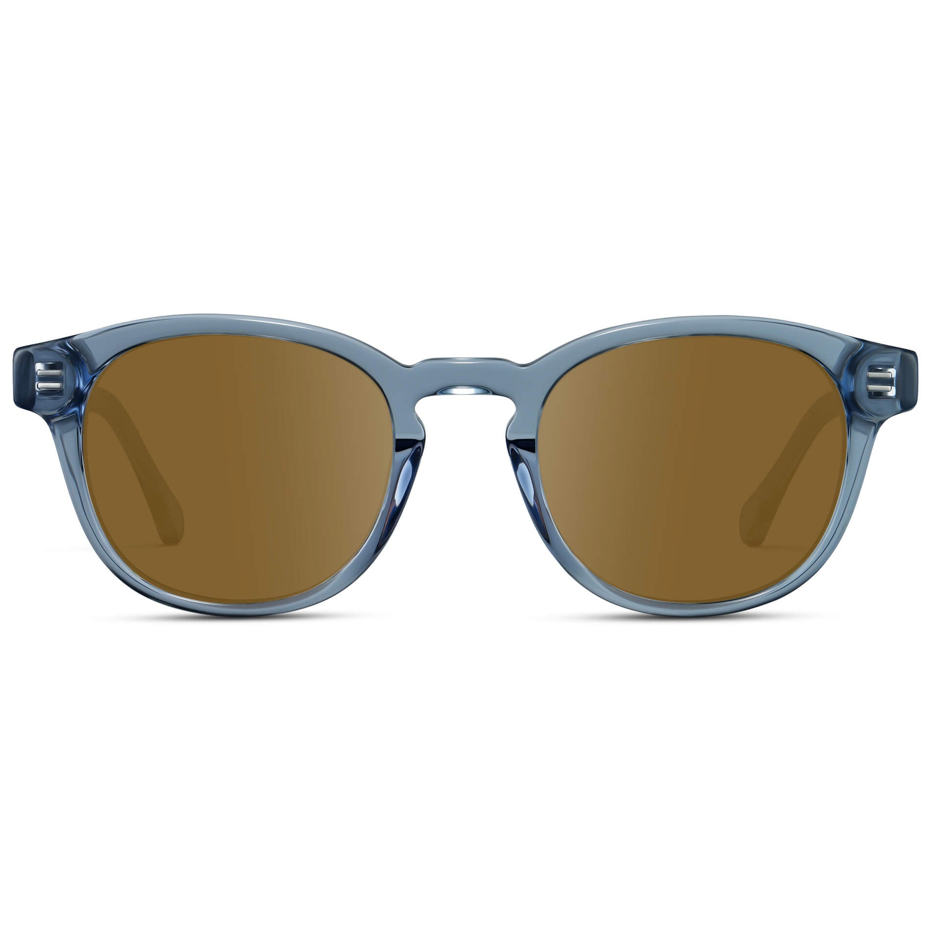 Denim Blue / Amber Lens || Men's Retro-Inspired Round Prescription Sunglasses with Blue Acetate Frame and Brown Prescription Lenses