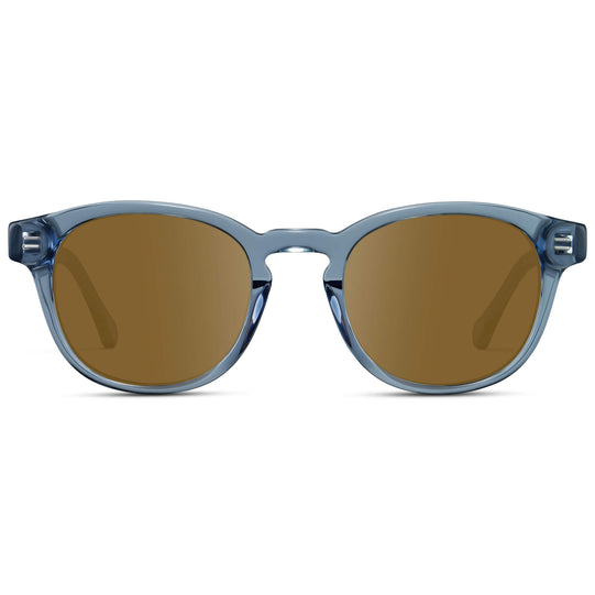 Denim Blue / Amber Lens || Men's Retro-Inspired Round Prescription Sunglasses with Blue Acetate Frame and Brown Prescription Lenses