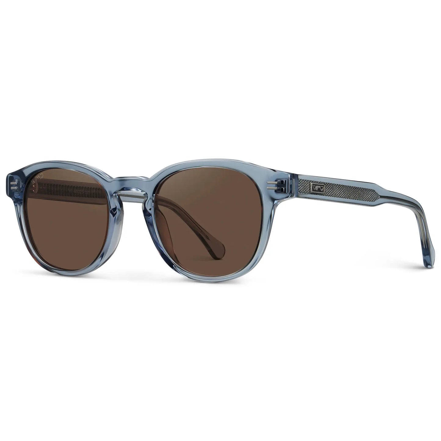 Denim Blue / Brown Lens || Men's Round Polarized Sunglasses with Blue Acetate Frame and Brown Lens