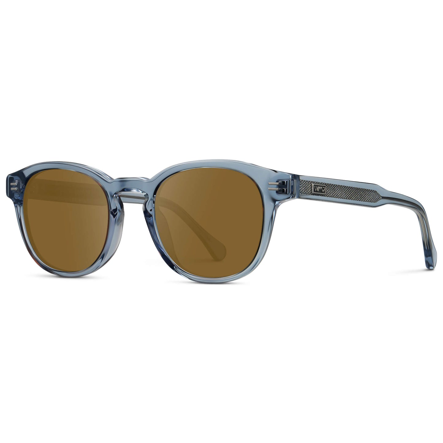 Denim Blue / Amber Lens || Men's Retro-Inspired Round Prescription Sunglasses with Blue Acetate Frame and Brown Prescription Lenses