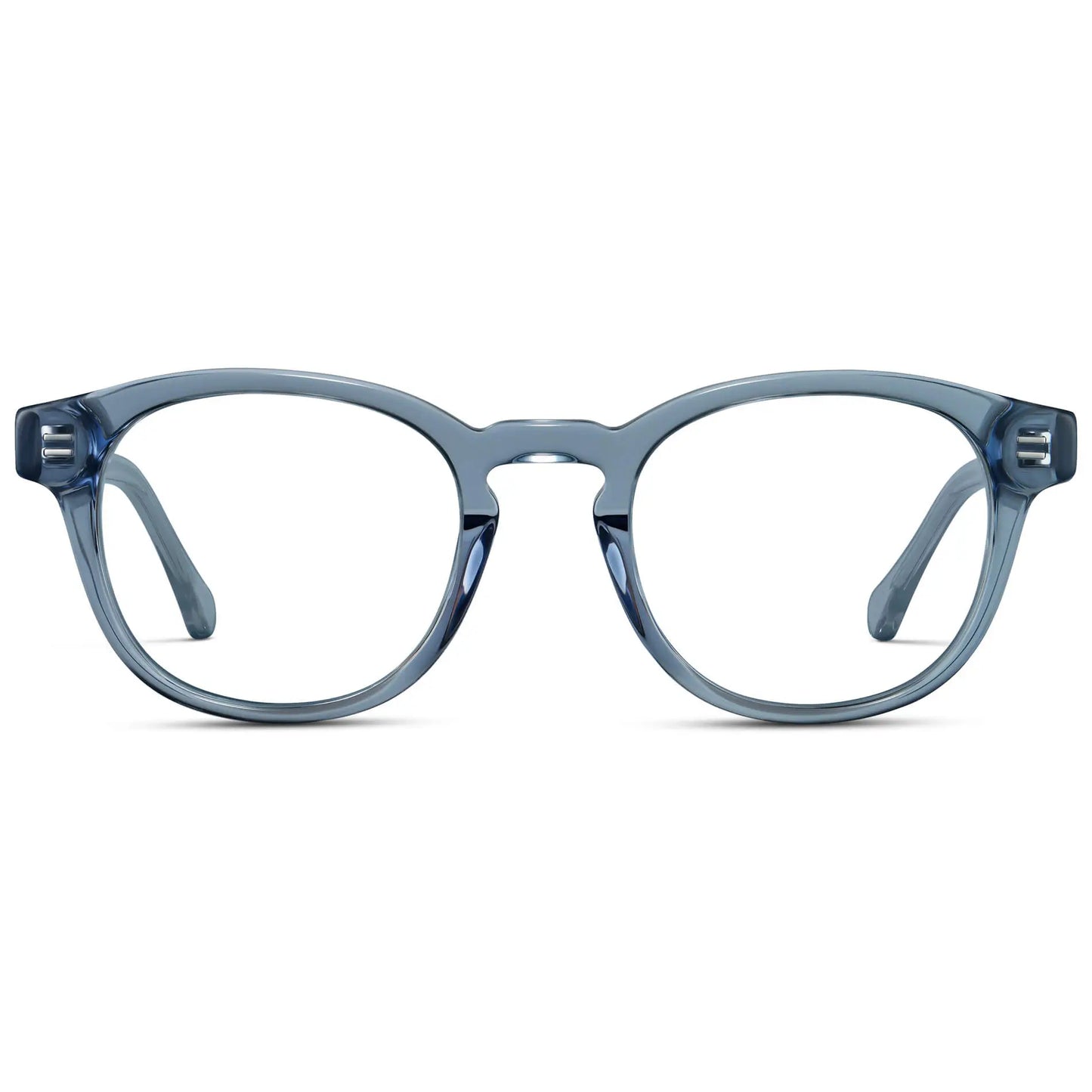 Denim Blue || Men's Retro-Inspired Round Prescription Eyeglasses with Denim Blue Acetate Frame and Clear Lenses on a white background