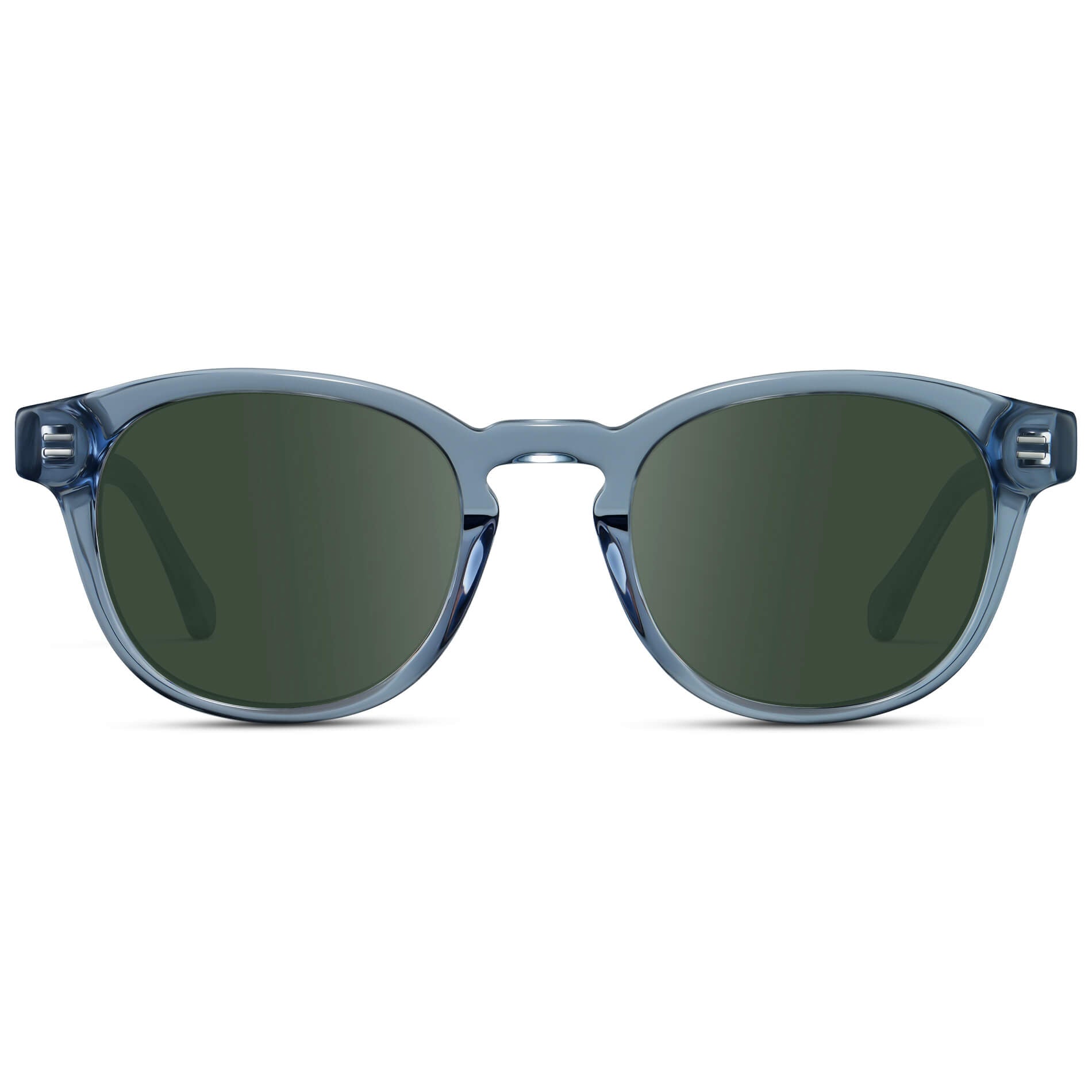 Denim Blue / G15 Lens || Men's Retro-Inspired Round Prescription Sunglasses with Blue Acetate Frame and Green Prescription Lenses