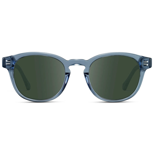 Denim Blue / G15 Lens || Men's Retro-Inspired Round Prescription Sunglasses with Blue Acetate Frame and Green Prescription Lenses