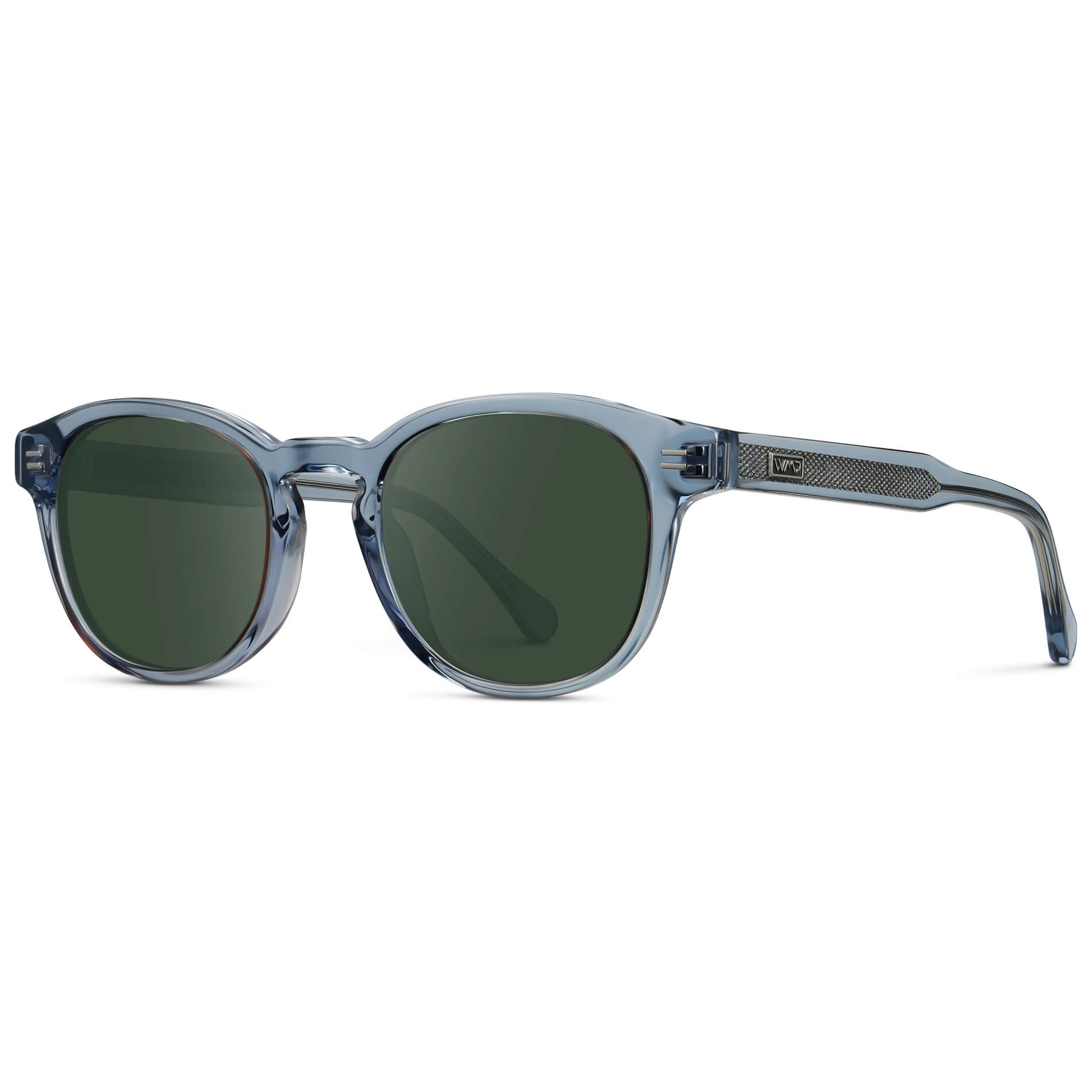 Denim Blue / G15 Lens || Men's Retro-Inspired Round Prescription Sunglasses with Blue Acetate Frame and Green Prescription Lenses
