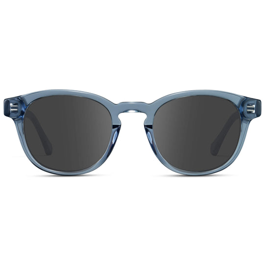 Denim Blue / Grey Lens || Men's Retro-Inspired Round Prescription Sunglasses with Blue Acetate Frame and Grey Prescription Lenses