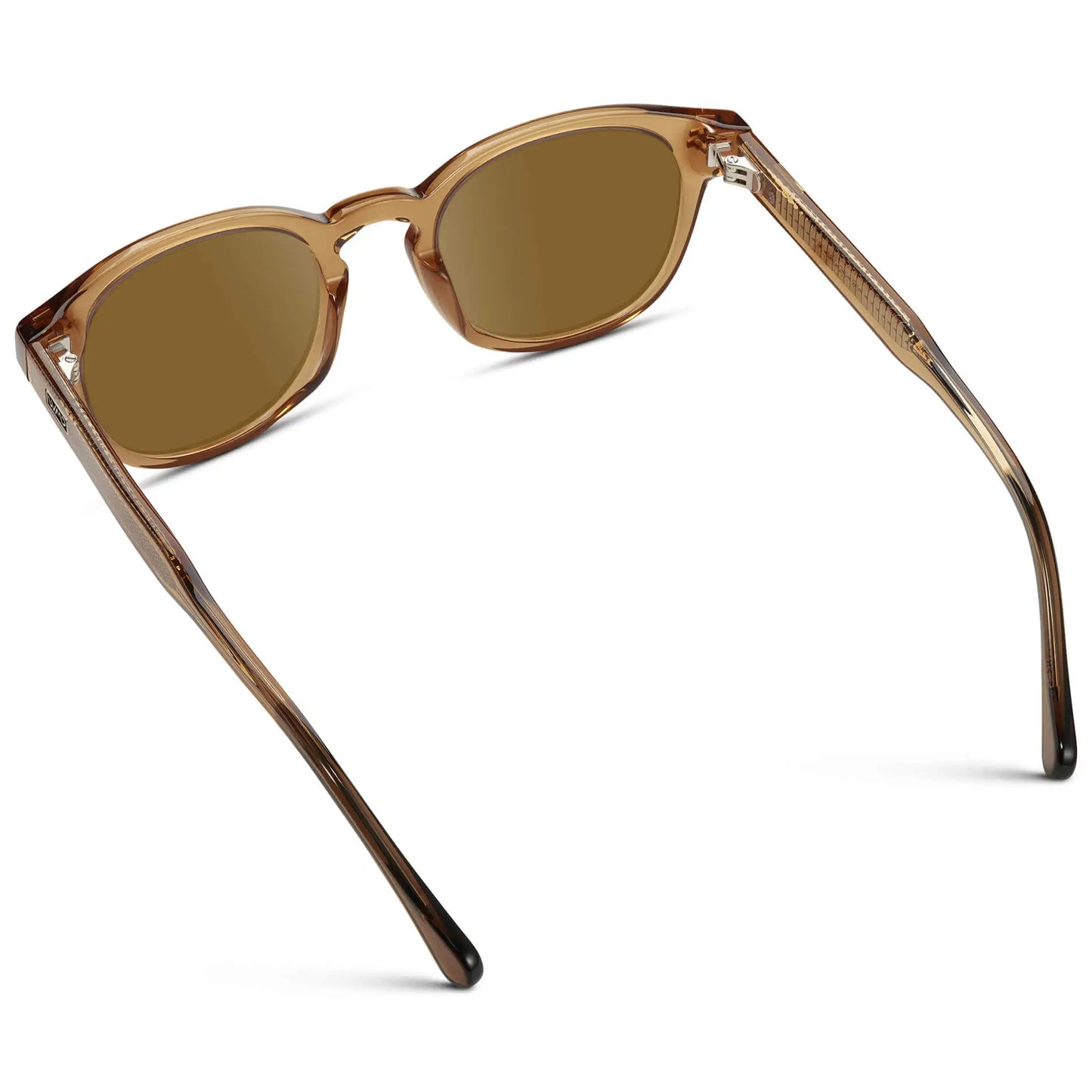 Crystal Brown / Amber || Back view of Men's Retro-Inspired Round Prescription Sunglasses with Crystal Brown Acetate Frame and Brown Prescription Lenses