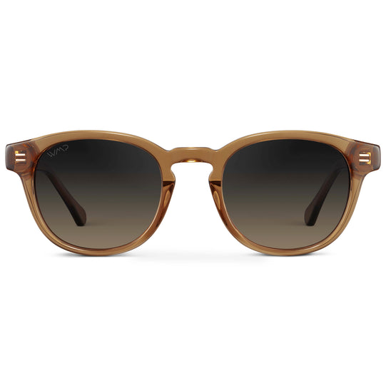 Crystal Brown / Grey Brown Gradient Lens || Men's Round Polarized Sunglasses with Brown Acetate Frame and Grey Brown Gradient Lens