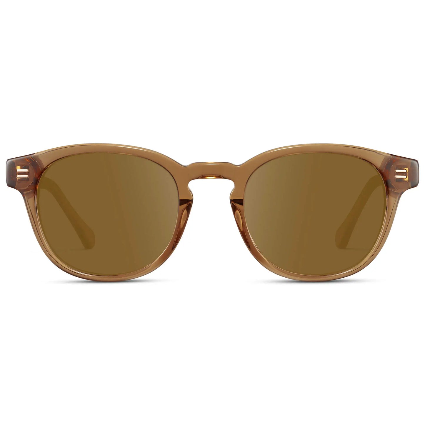 Crystal Brown / Amber || Front view of Men's Retro-Inspired Round Prescription Sunglasses with Crystal Brown Acetate Frame and Brown Prescription Lenses