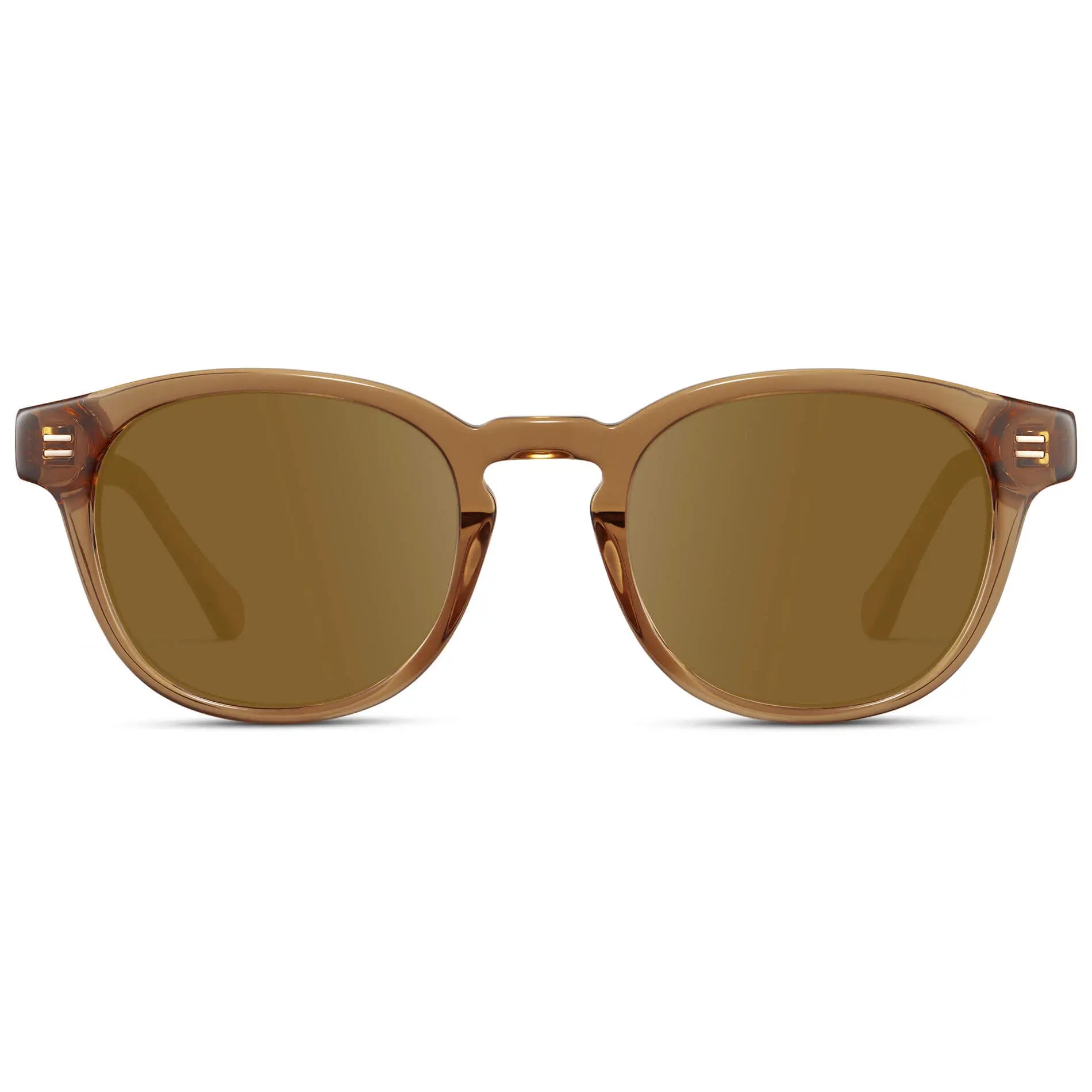 Crystal Brown / Amber || Front view of Men's Retro-Inspired Round Prescription Sunglasses with Crystal Brown Acetate Frame and Brown Prescription Lenses