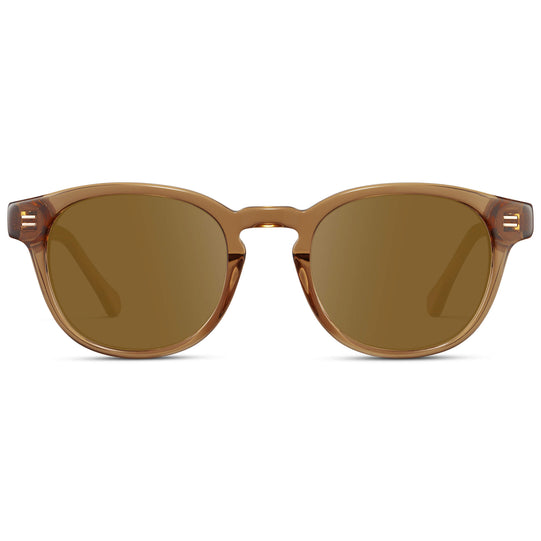 Crystal Brown / Amber Lens || Men's Retro-Inspired Round Prescription Sunglasses with Light Brown Acetate Frame and Brown Prescription Lenses